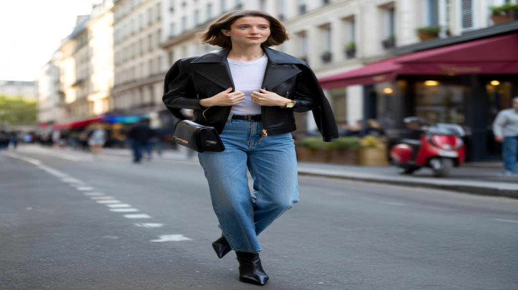 Camille Cottin look blouson cuir jean