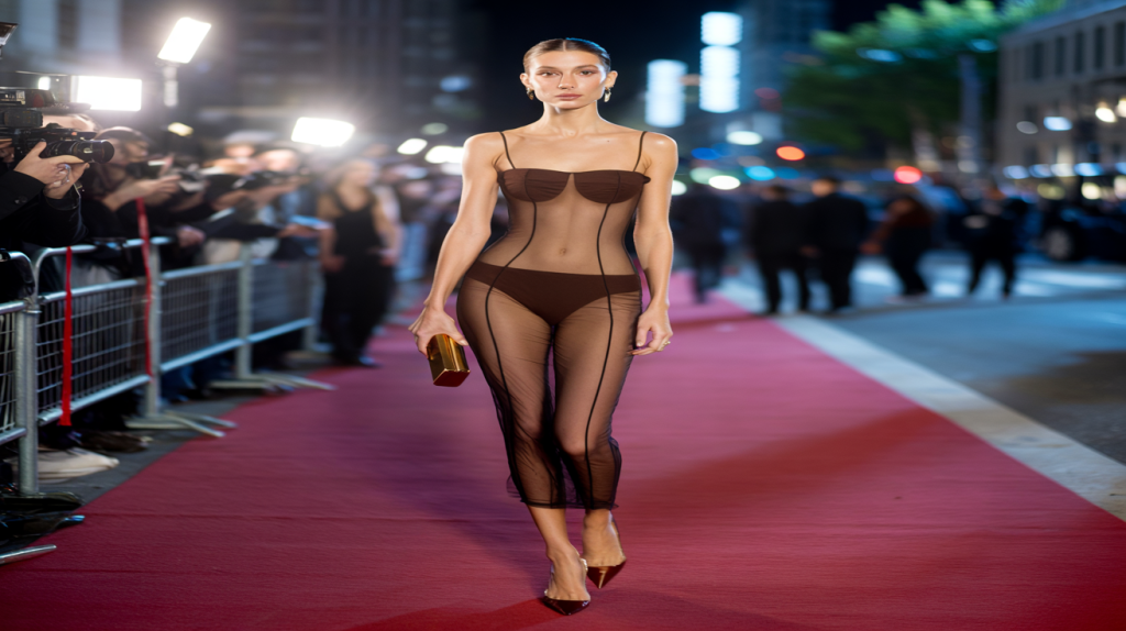 Hailey Bieber robe transparente
