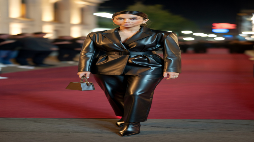 Leïla Bekhti ensemble en cuir