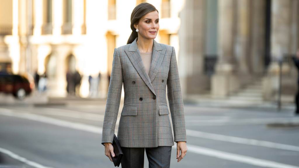 Letizia d’Espagne blazer à carreaux Sandro