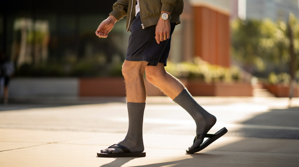 Tendance tongs et chaussettes