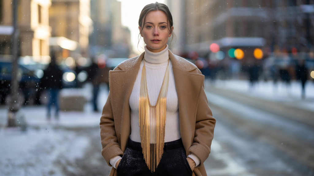 idées looks d’hiver avec collier à franges