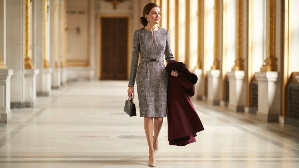 robe en tweed Letizia d’Espagne