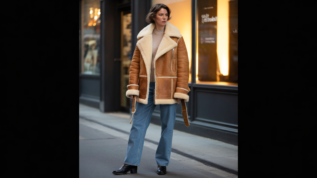 veste peau lainée mouton retourné 70s