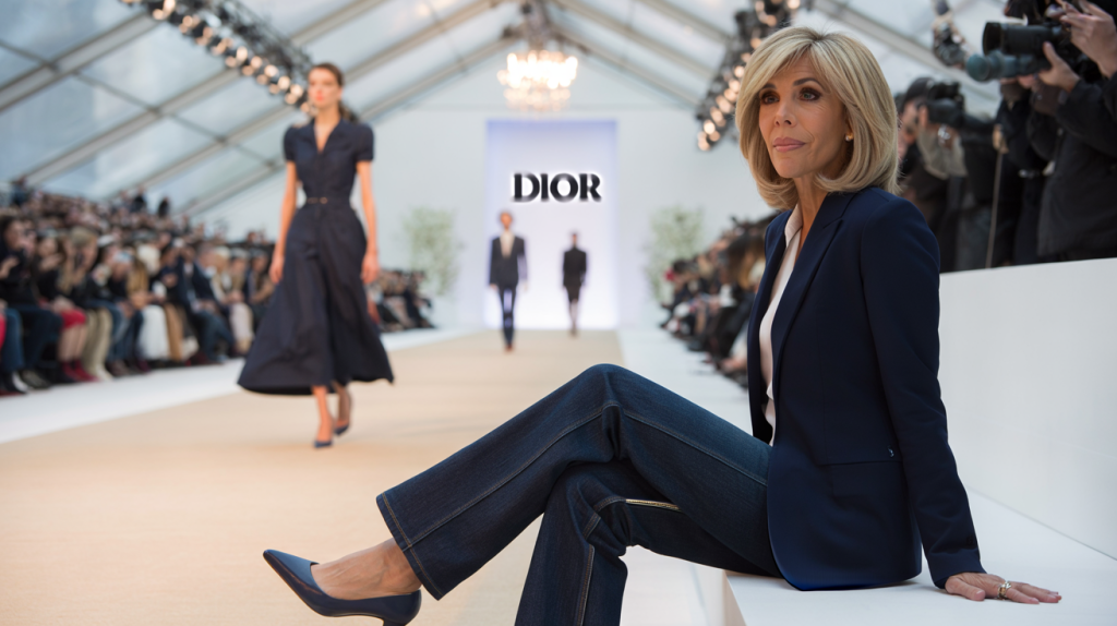 Brigitte Macron en jean au défilé Dior