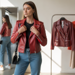 Veste en cuir rouge femme