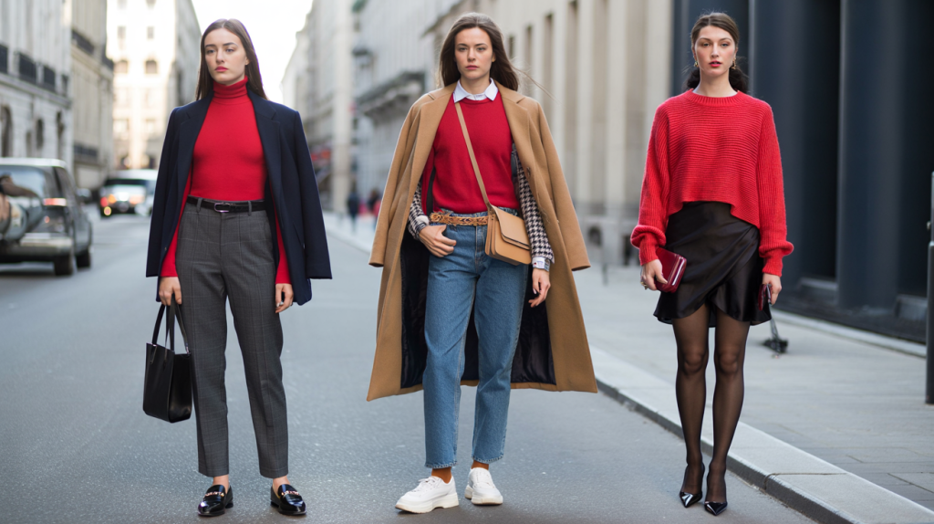 idées de tenues avec un pull rouge