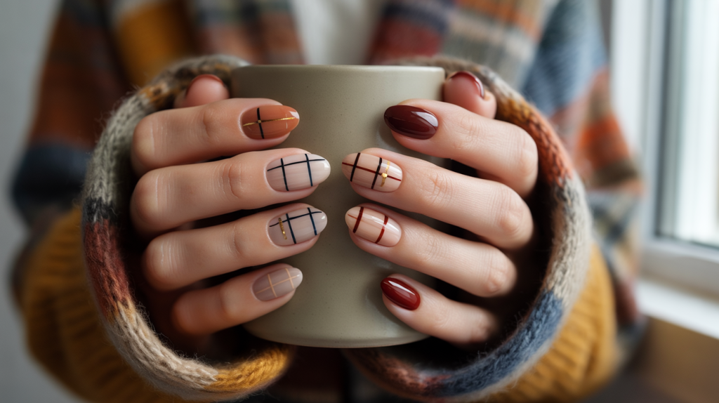 manucure plaid automne hiver