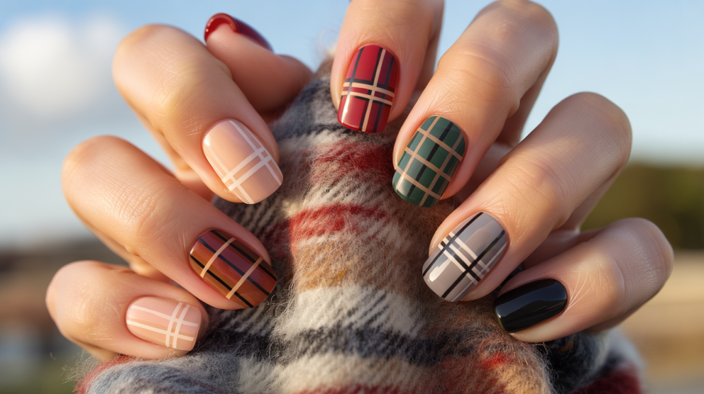 nail art carreaux écossais